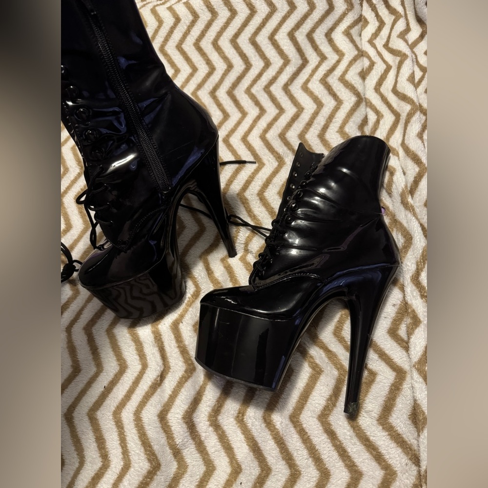 Black Faux Leather platform boots